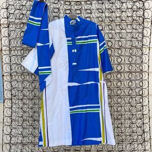 VTG 1970's Catherine Ogust for Penthouse Gallery blue white gold stripe dress S